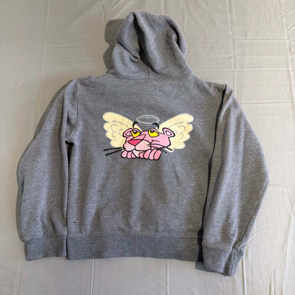 Pink Panther Zip Hoodie Size M Gray Angel Wings